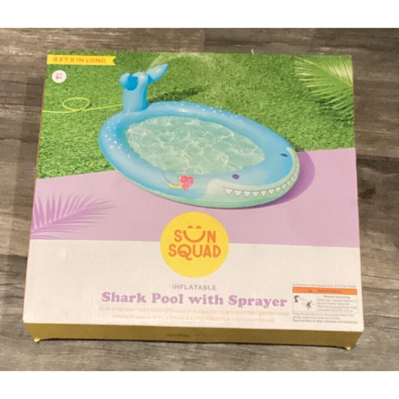 Sun Squad Shark Swimming Pool With Sprayer Inflatable Kids. NEW - Picture 1 of 1